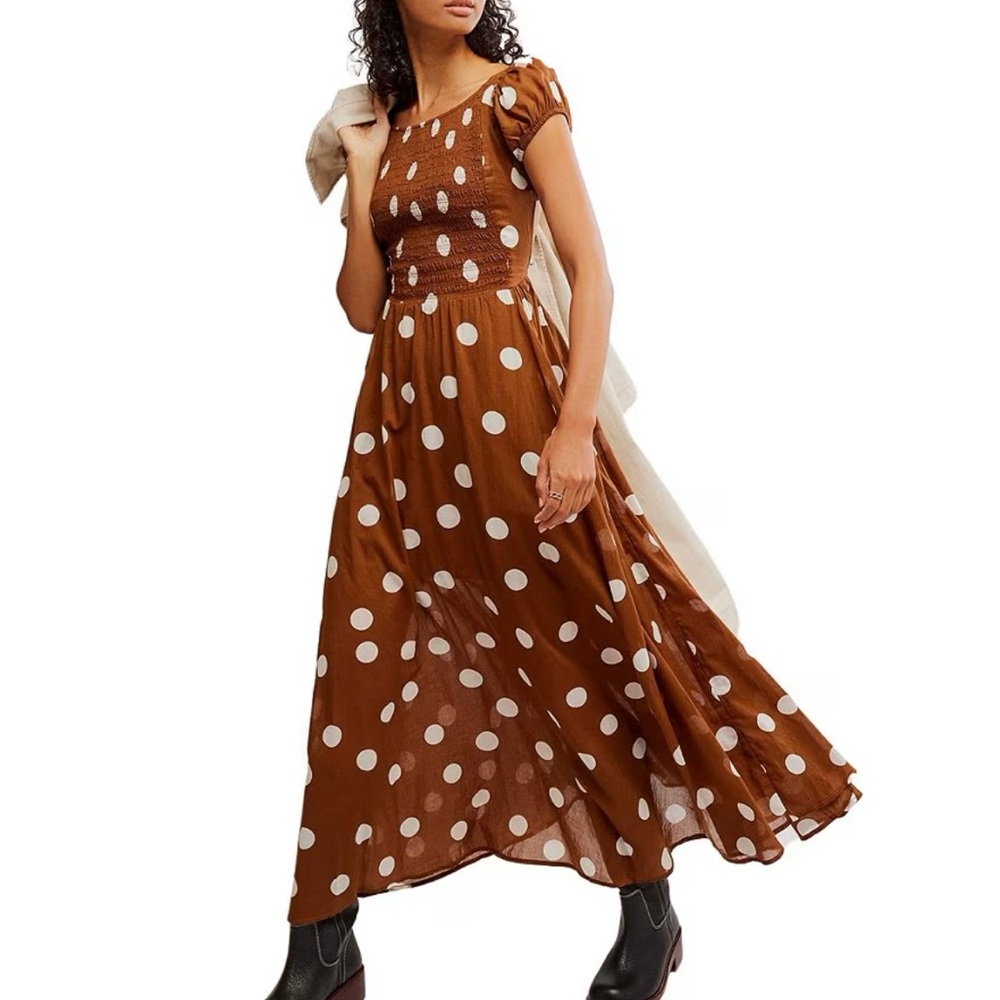 Free People Brown Polka Dot Backless Dress